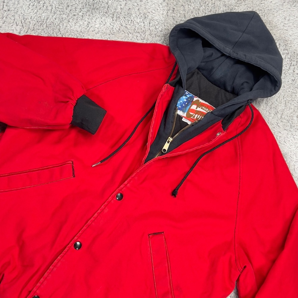 Vintage Country Tuff Canvas Bomber Jacket Hooded Mens Large Red 452 Made in USA